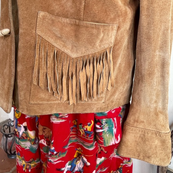 RALPH LAUREN Soft Camel Leather Western Fringed Jacket Bone Buttons Rare Sz 3x!! - Picture 8 of 14